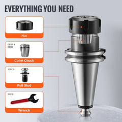 Bostome CAT40 ER16/32 collet holder set with 35 pieces in spring steel for milling tasks.