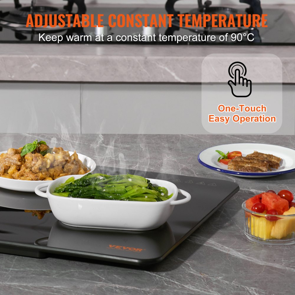 Electric Warming Tray, 16.5" x 23.6" Portable Tempered Glass Heating Tray with Temperature Control (65-90℃), Perfect for Dinner, Catering, House, Parties, Events, Entertaining and Holiday, Black