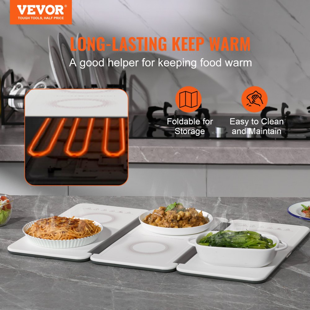 Electric Warming Tray, 18.9" x 10.2" Portable Cold Rolled Sheet Heating Tray with Temperature Control (35-100℃), Perfect for Catering, House, Parties, Events, Entertaining and Holiday, White