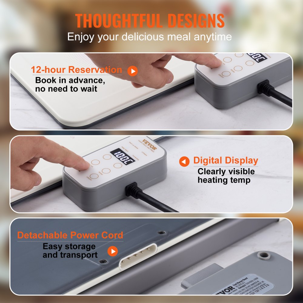 Electric Warming Tray, 18.9" x 10.2" Portable Cold Rolled Sheet Heating Tray with Temperature Control (35-100℃), Perfect for Catering, House, Parties, Events, Entertaining and Holiday, White