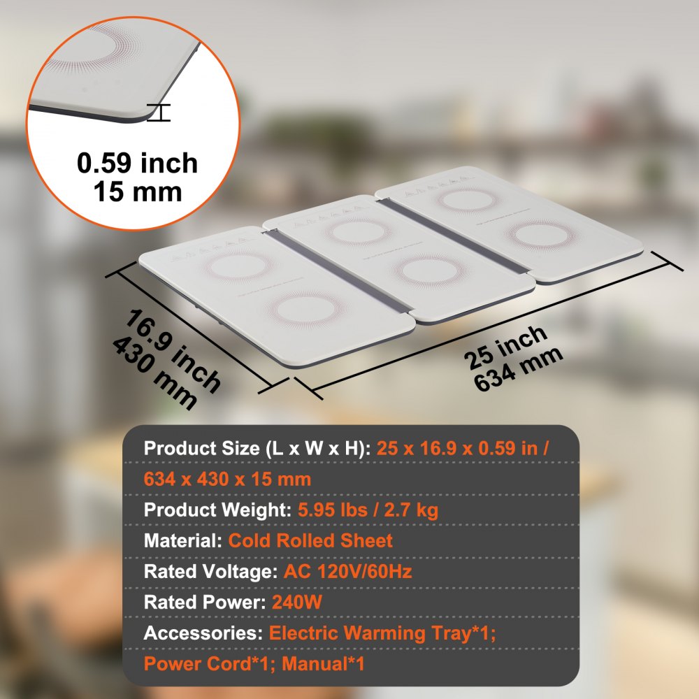 Electric Warming Tray, 18.9" x 10.2" Portable Cold Rolled Sheet Heating Tray with Temperature Control (35-100℃), Perfect for Catering, House, Parties, Events, Entertaining and Holiday, White