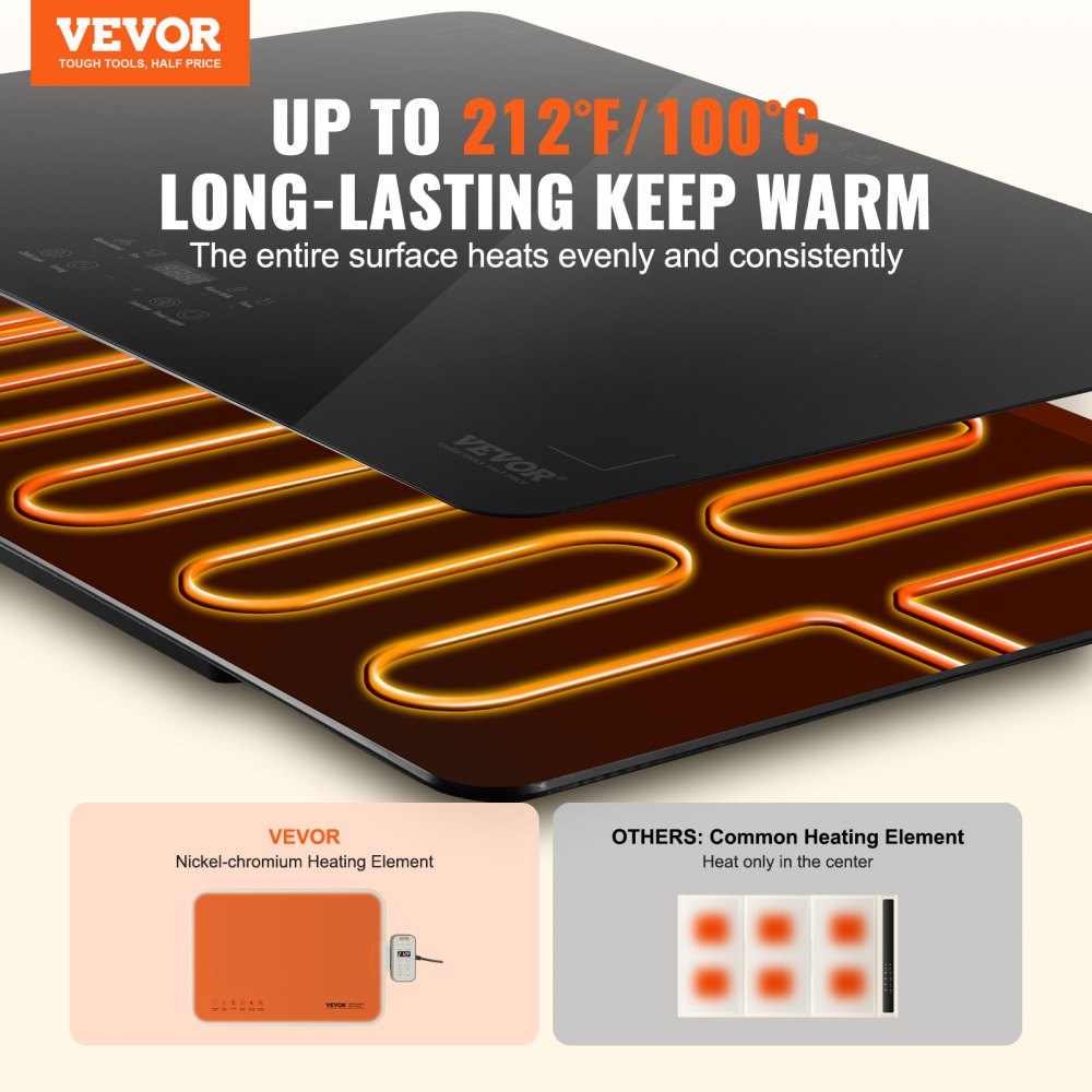 Electric Warming Tray Buffet Food Warming w/ Temp Control Tempered Glass