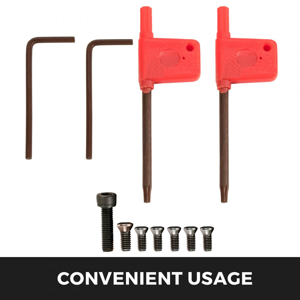 Black 7-piece indexable carbide lathe turning tool set with sharp inserts and durable body.