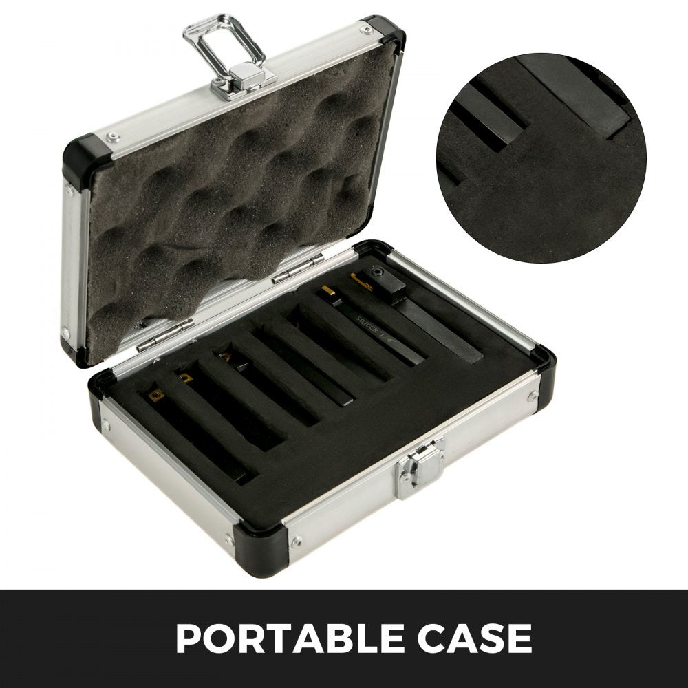 Black Bostome 1/4" indexable carbide lathe turning tool set with seven pieces and durable body.