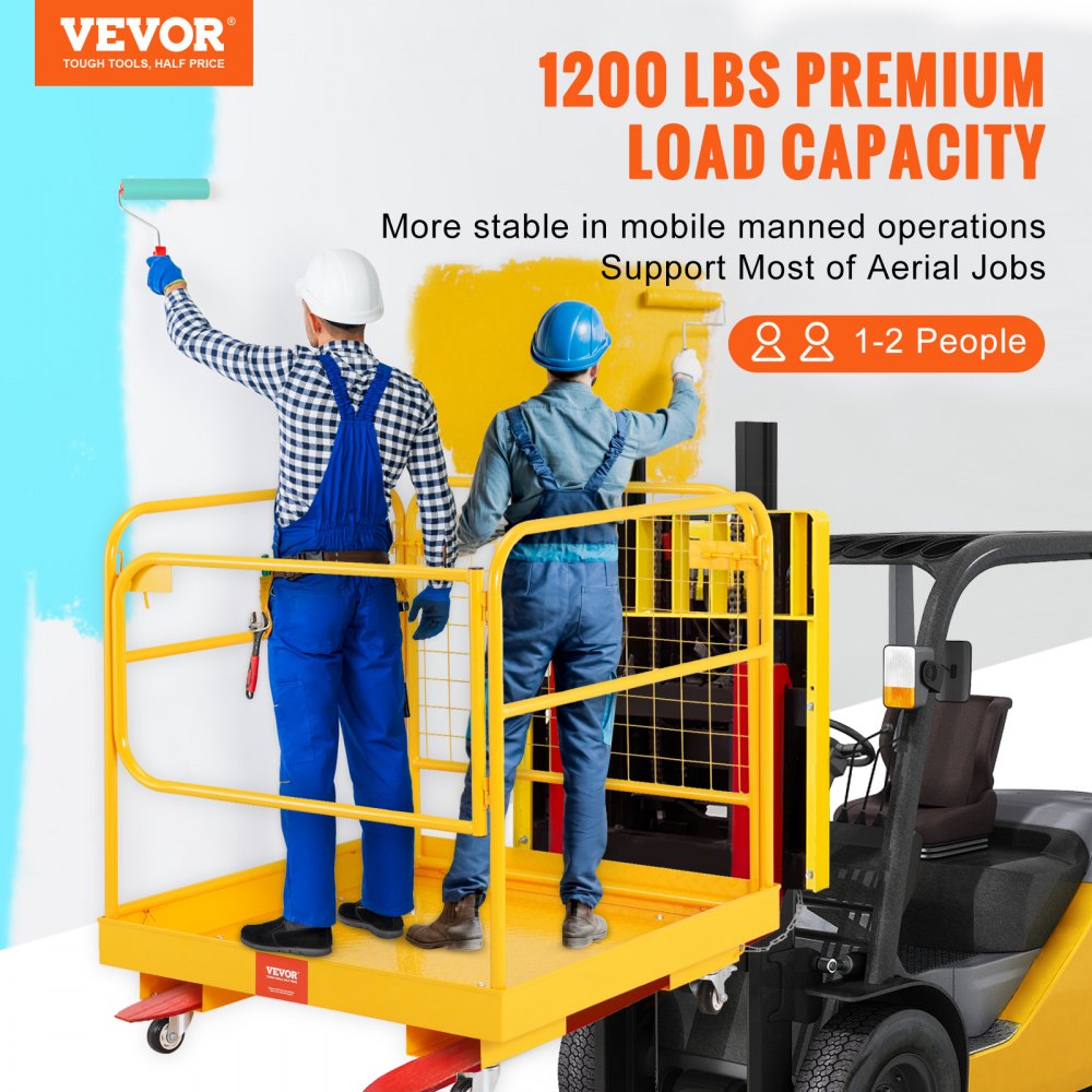 Forklift Safety Cage, 1200 lbs Load Capacity, 36 x 36 inches Folding Forklift Work Platform with Lockable Swivel Wheels, Drain Hole & Device Chain, Holds 1 to 2 Adults, Perfect for Aerial Work