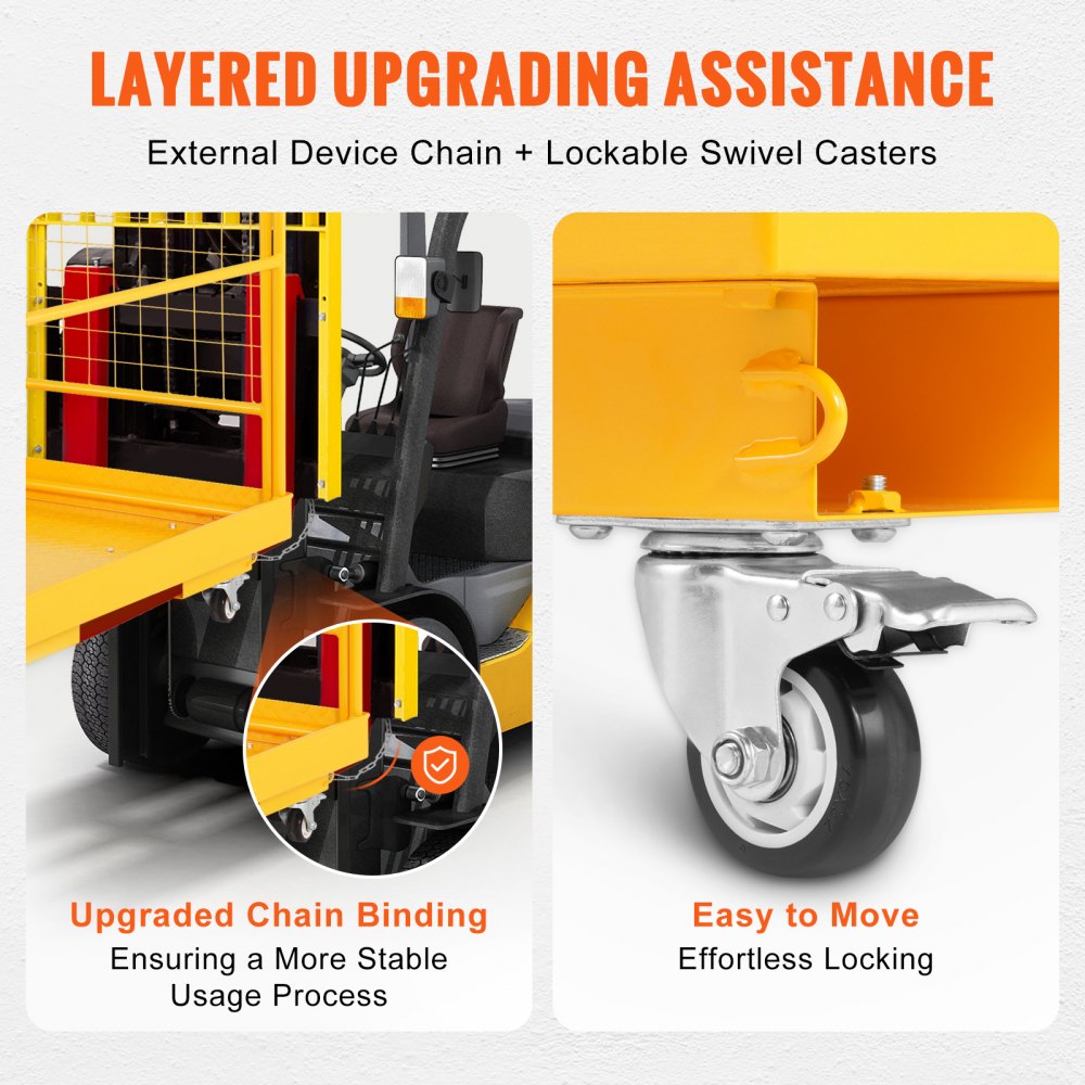 Forklift Safety Cage, 1200 lbs Load Capacity, 36 x 36 inches Folding Forklift Work Platform with Lockable Swivel Wheels, Drain Hole & Device Chain, Holds 1 to 2 Adults, Perfect for Aerial Work
