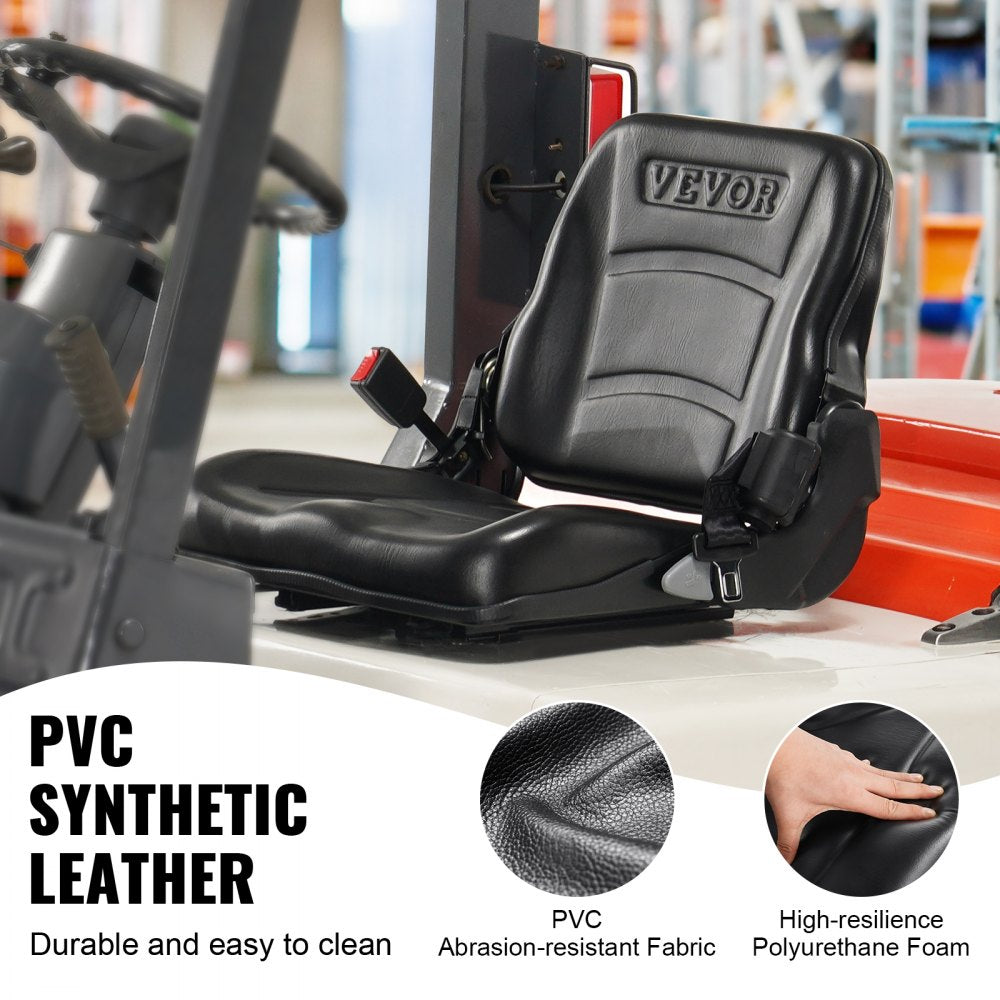 Universal Forklift Seat, Fold Down Tractor Seat with Adjustable Angle Back, Micro Switch and Retractable Seatbelt, 6.3-13.4 inch Slot Forklift Seat for Tractor Loader Excavator