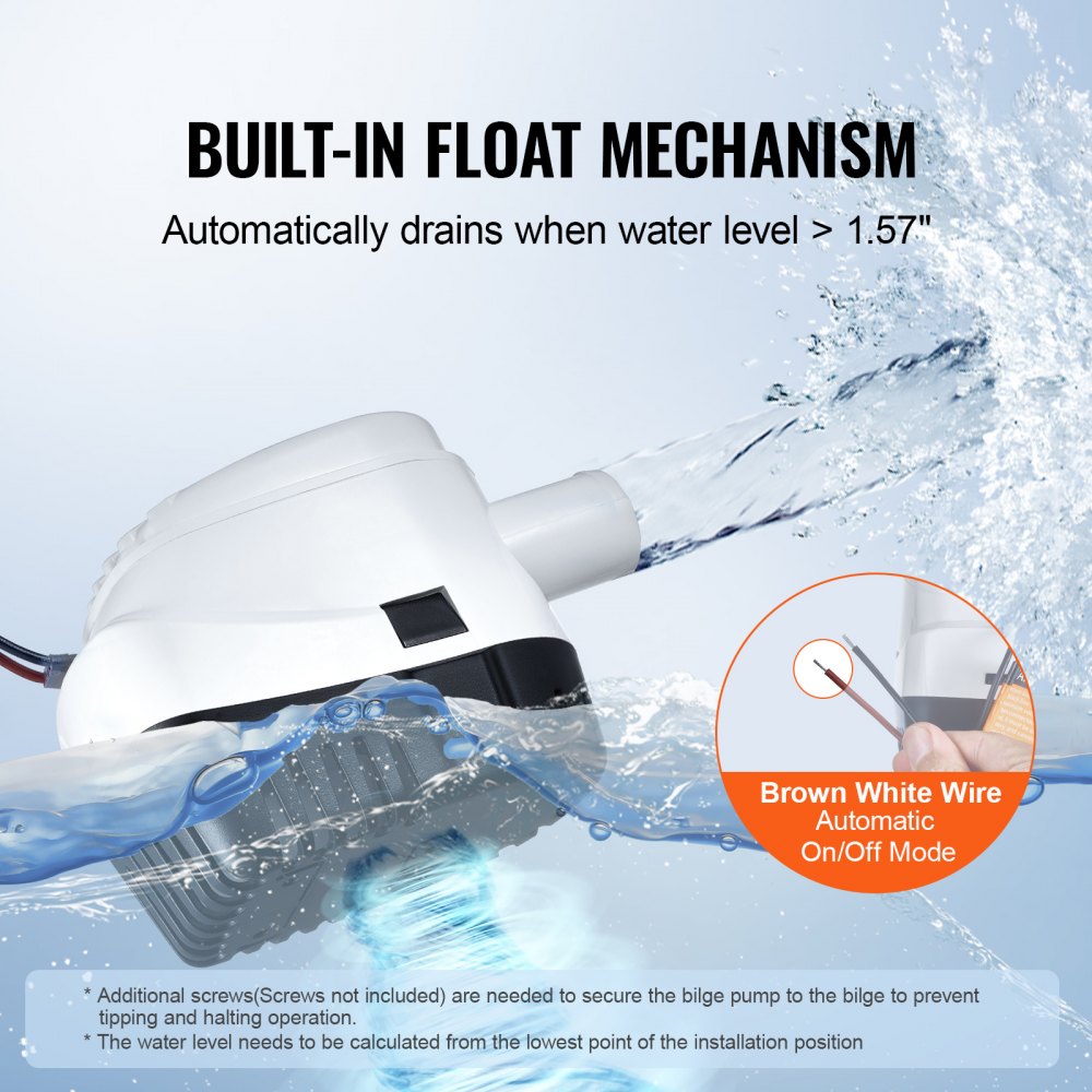 Bilge Pump, 1100GPH 12V Automatic Submersible Boat Bilge Water Pump with Float Switch, 1.1" Outlet Diameter, Small Boat Bilge Pump, Marine Electric Bilge Pump for Boats, Ponds, Pools, Basements