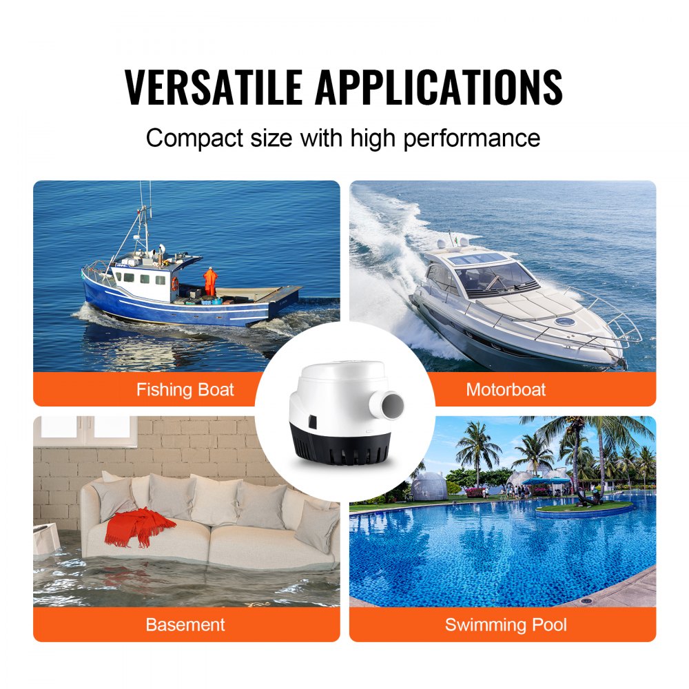 Bilge Pump, 1100GPH 12V Automatic Submersible Boat Bilge Water Pump with Float Switch, 1.1" Outlet Diameter, Small Boat Bilge Pump, Marine Electric Bilge Pump for Boats, Ponds, Pools, Basements
