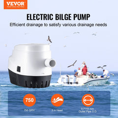 Bilge Pump, 750GPH 12V Automatic Submersible Boat Bilge Water Pump with Float Switch, 0.7" Outlet Diameter, Small Boat Bilge Pump, Marine Electric Bilge Pump for Boats, Ponds, Pools, Basements