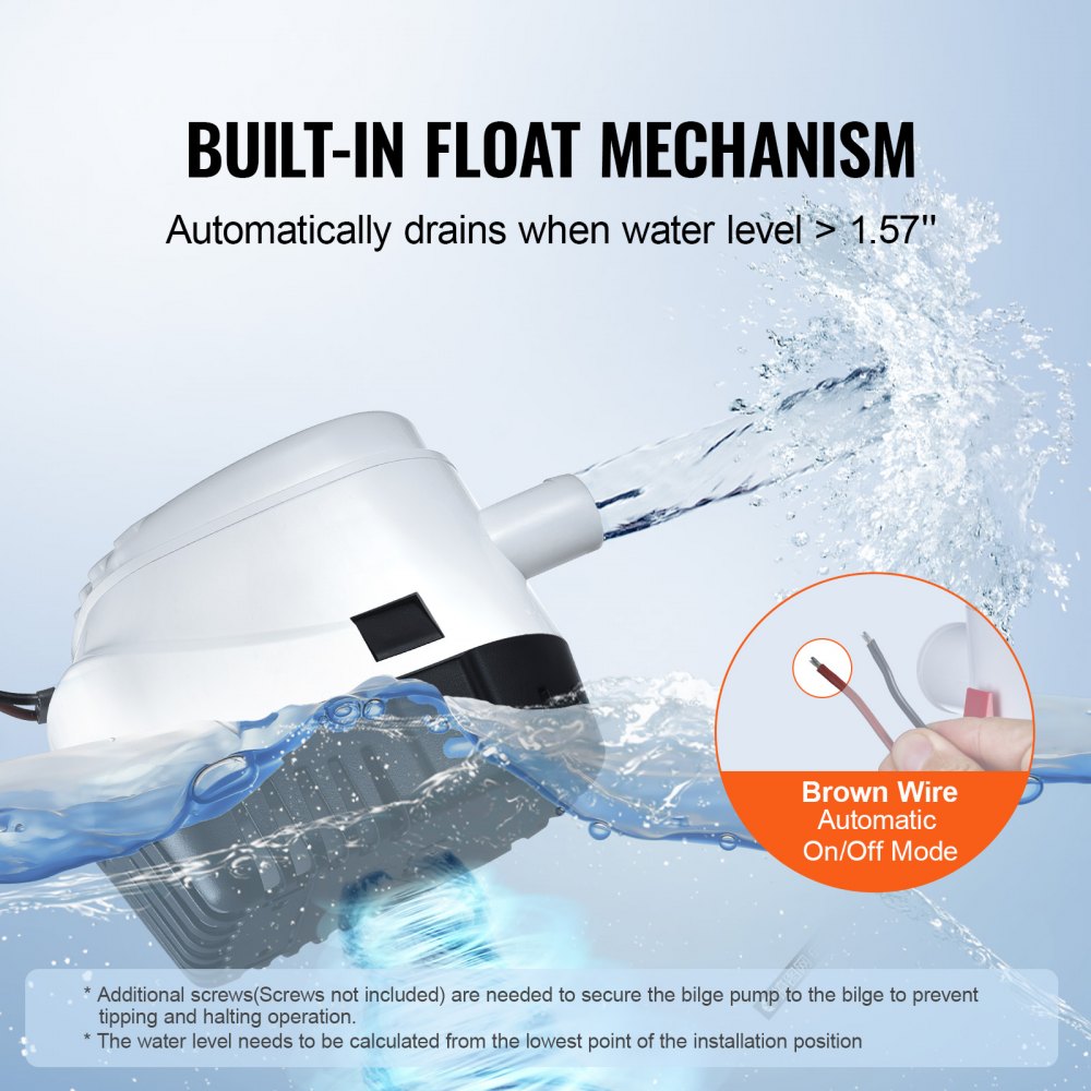 Bilge Pump, 750GPH 12V Automatic Submersible Boat Bilge Water Pump with Float Switch, 0.7" Outlet Diameter, Small Boat Bilge Pump, Marine Electric Bilge Pump for Boats, Ponds, Pools, Basements