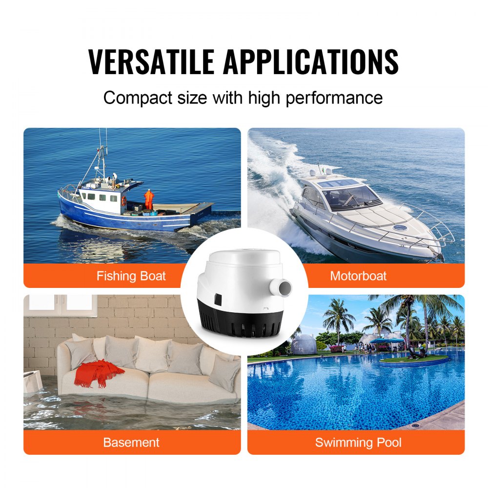 Bilge Pump, 750GPH 12V Automatic Submersible Boat Bilge Water Pump with Float Switch, 0.7" Outlet Diameter, Small Boat Bilge Pump, Marine Electric Bilge Pump for Boats, Ponds, Pools, Basements