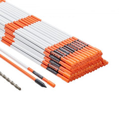 Driveway Markers, 100 PCS 48 inch, 0.4 inch Diameter, Orange Fiberglass Poles Snow Stakes with Reflective Tape, 12" Steel Drill Bit & Protection Gloves for Parking Lots, Walkways Easy Visibility