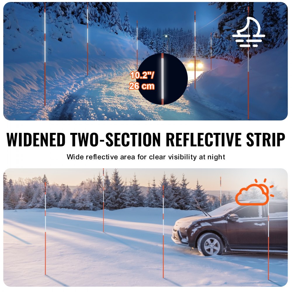 Driveway Markers, 50 PCS 48 inch, 0.4 inch Diameter, Orange Fiberglass Poles Snow Stakes with Reflective Tape, 12" Steel Drill Bit & Protection Gloves for Parking Lots, Walkways Easy Visibility