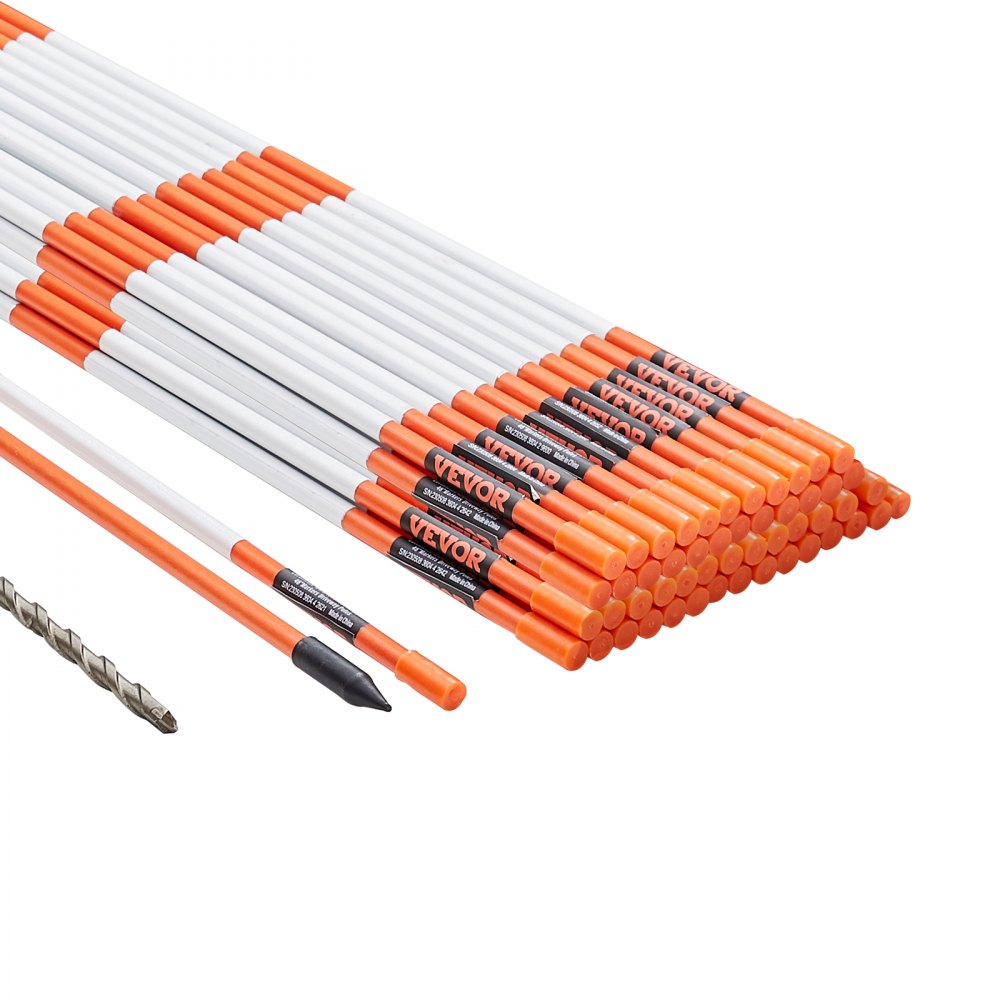 Driveway Markers, 50 PCS 48 inch, 0.4 inch Diameter, Orange Fiberglass Poles Snow Stakes with Reflective Tape, 12" Steel Drill Bit & Protection Gloves for Parking Lots, Walkways Easy Visibility