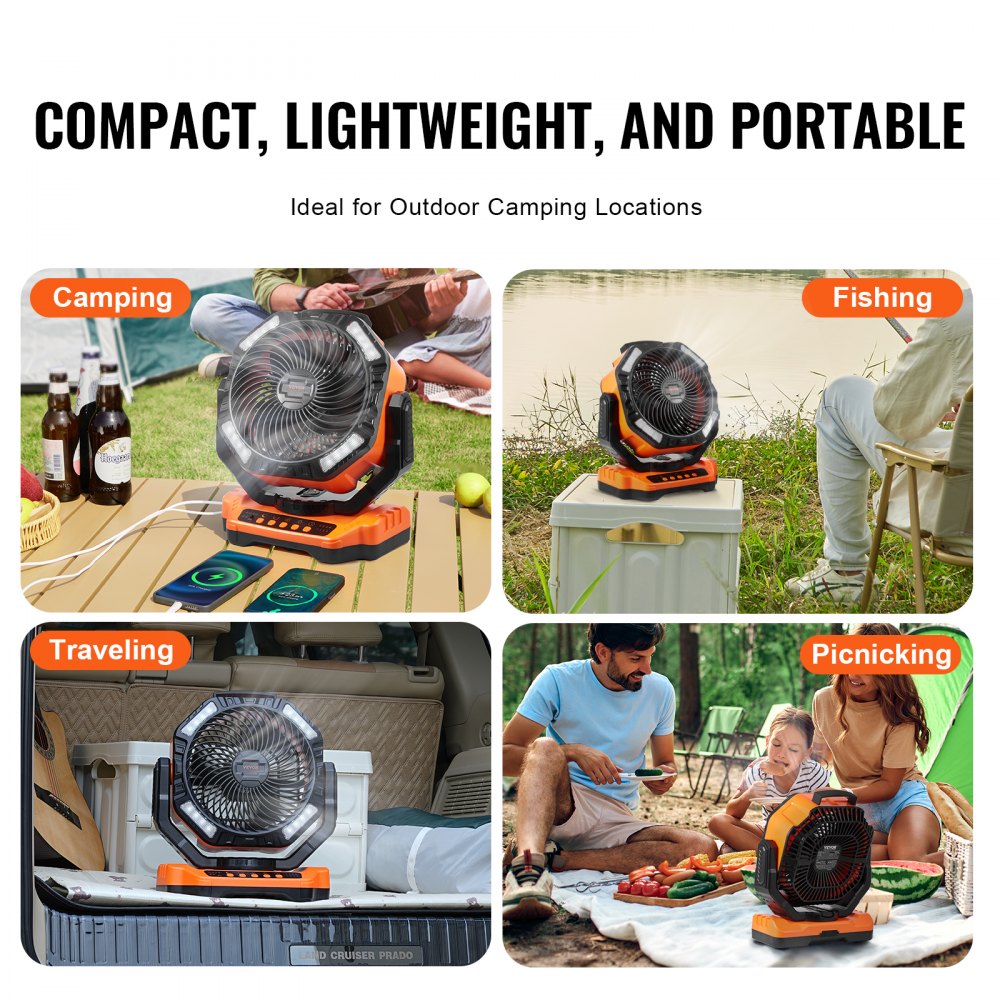 Portable Fan Rechargeable 13 inch, Battery Powered Fan with LED Lantern, 4 Speeds Adjustable & 45°/90°Automatic Swivel & Timer , USB Battery Operated Fans for Travel Bedroom Home Camping Office