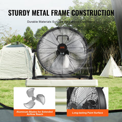 Bostome 16" cordless floor fan with metal body, three blades, and a large handle for portability.