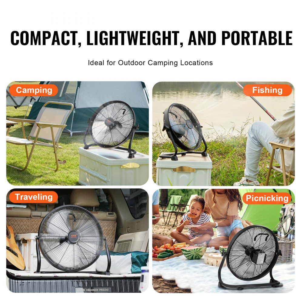 Bostome 16" cordless floor fan with metal construction, portable design, and rechargeable battery.