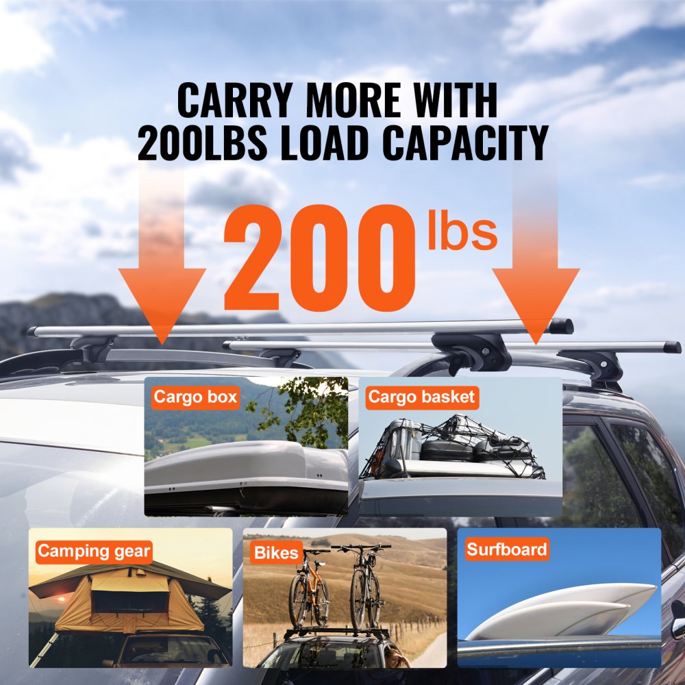 Universal Roof Rack Cross Bars, 54" Aluminum Roof Rack Crossbars, Fit Existing Raised Side Rail with Gap, 200 lbs Load Capacity, Adjustable Crossbars with Locks, for SUVs, Sedans, and Vans