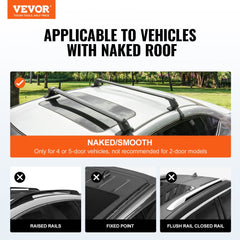 Universal Roof Rack Cross Bars, 41.3" Aluminum Roof Rack Crossbars, Fit Roof without Side Rail, 155 lbs Load Capacity, Adjustable Bare Roof Crossbars with Locks, for SUVs, Sedans, and Vans