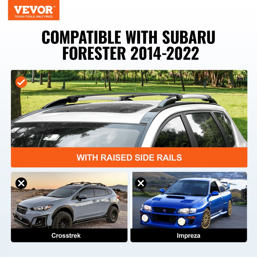 Roof Rack Cross Bars, Fit for 2014-2022 Subaru Forester with Raised Side Rails, 200 lbs Load Capacity, Aluminum Crossbars with Locks, for Rooftop Cargo Carrier Bag Luggage Kayak Bike