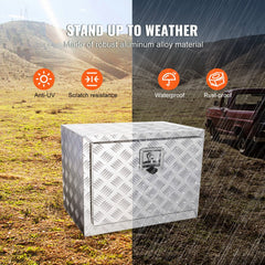 Underbody Truck Box, 24"×17"×18" Pickup Storage Box, Heavy Duty Aluminum Diamond Plate Tool Box with Lock and Keys, Waterproof Trailer Storage Box with T-Handle Latch for Truck, Van, Trailer