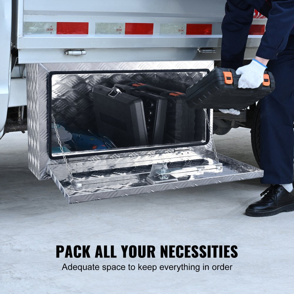 Underbody Truck Box, 30"×14"×16" Pickup Storage Box, Heavy Duty Aluminum Diamond Plate Tool Box with Lock and Keys, Waterproof Trailer Storage Box with T-Handle Latch for Truck, Van, Trailer