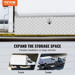 Underbody Truck Box, 60"×17"×18" Pickup Storage Box, Heavy Duty Aluminum Diamond Plate Tool Box with Lock and Keys, Waterproof Trailer Storage Box with T-Handle Latch for Truck, Van, Trailer