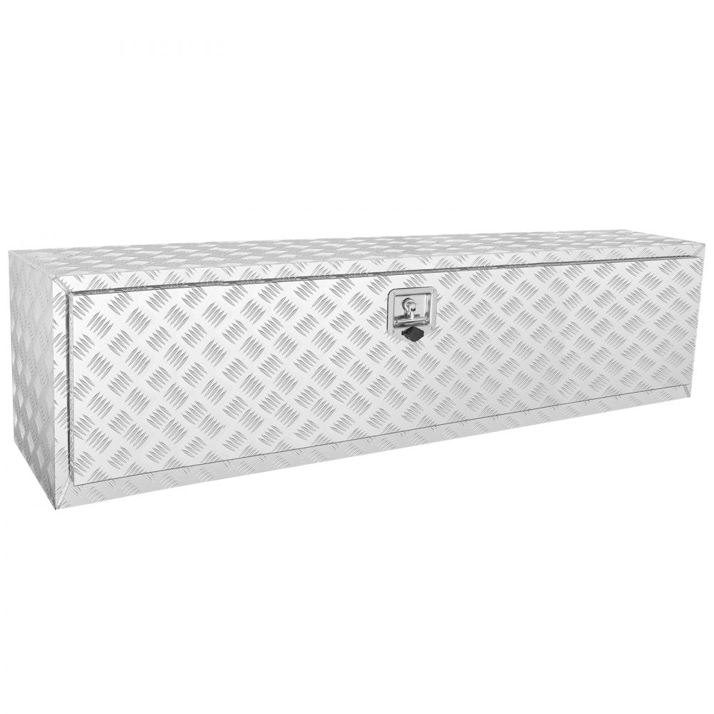 Underbody Truck Box, 60"×17"×18" Pickup Storage Box, Heavy Duty Aluminum Diamond Plate Tool Box with Lock and Keys, Waterproof Trailer Storage Box with T-Handle Latch for Truck, Van, Trailer