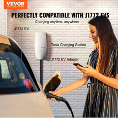 Tesla to J1772 Charging Adapter, Max 48 Amp 240V, J1772 EVs Charger Adapter, with IP65 Storage Bag Anti-Drop Lock, for Tesla High Powered Wall Connector, Destination Charger and Mobile Connector