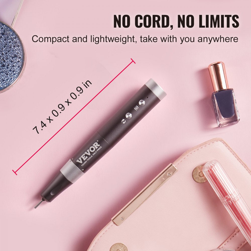 Electric Cordless Nail Drill, 30,000RPM Variable-Speed Rechargeable Nail E File Machine, Portable Manicure Pedicure Polisher with 50PCS Sanding Bands for Dead Skin Removal, Nail Surface Smooth