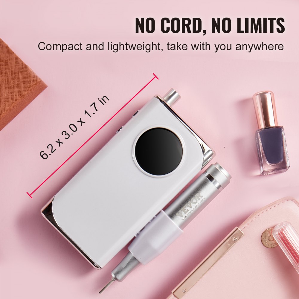 Electric Rechargeable Nail Drill, 40,000RPM Portable Cordless Nail E File Machine, LCD-Display Acrylic Gel Grinder Tool with 6 Bits and 50PCS Sanding Bands for Manicure Pedicure Carve Polish
