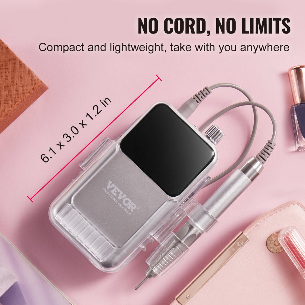 Electric Cordless Nail Drill - with High-Torque 35000RRM Brushless Motor, Rechargeable Nail E File Machine with 6 Bits & 50PCS Sanding Band for Acrylic Gel Nails, Portable Manicure Pedicure Tool
