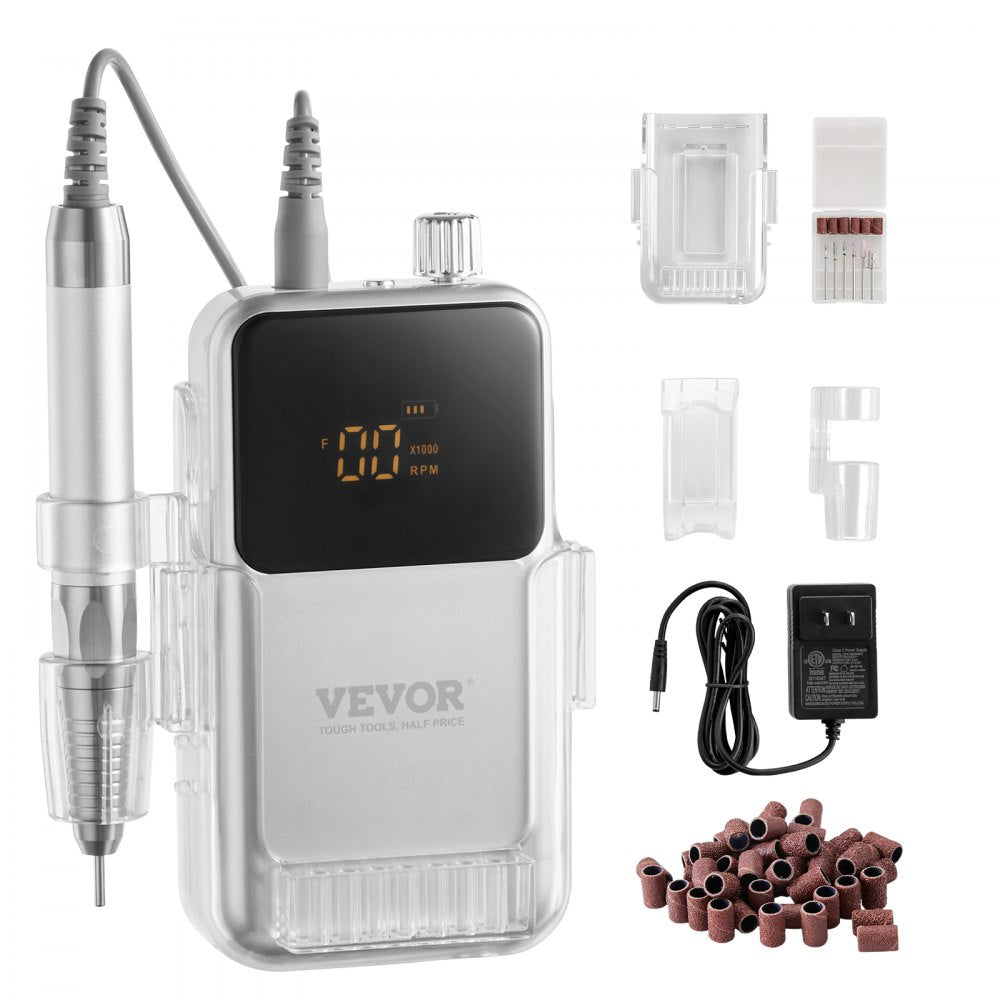 Electric Cordless Nail Drill - with High-Torque 35000RRM Brushless Motor, Rechargeable Nail E File Machine with 6 Bits & 50PCS Sanding Band for Acrylic Gel Nails, Portable Manicure Pedicure Tool