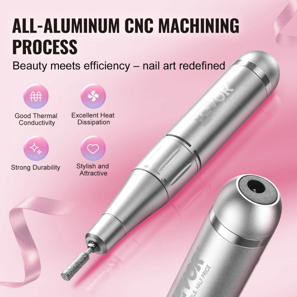 Electric Rechargeable Nail Drill, 35,000RPM Portable Cordless Nail E File Machine, LCD-Display Acrylic Gel Grinder Tool with 6 Bits and 50PCS Sanding Bands for Manicure Pedicure Carve Polish