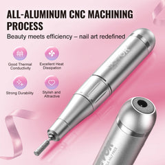 Electric Rechargeable Nail Drill, 35,000RPM Portable Cordless Nail E File Machine, LCD-Display Acrylic Gel Grinder Tool with 6 Bits and 50PCS Sanding Bands for Manicure Pedicure Carve Polish