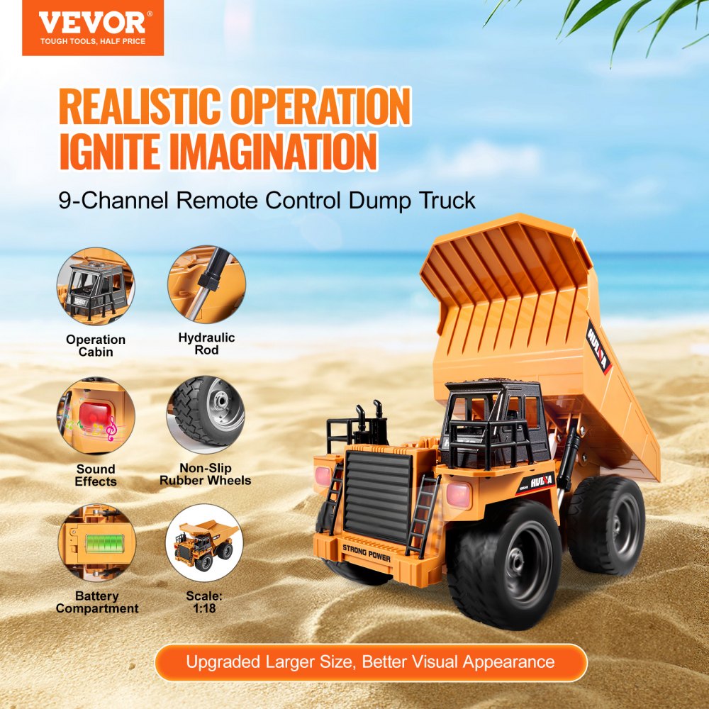 RC Remote Control Dump Truck Toy Construction Vehicle Toy 9CH 1:18 Scale