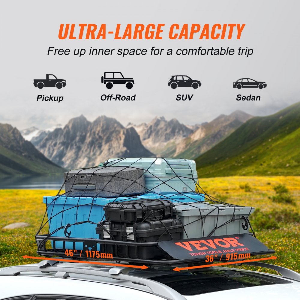 Roof Rack Cargo Basket 200 LBS Capacity 46"x36"x4.5" for SUV Truck Cars