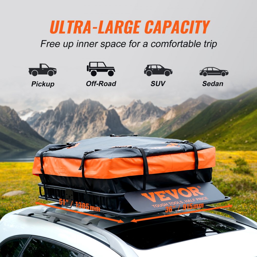 Roof Rack Cargo Basket 200 LBS 51"x36"x5" for SUV Truck with Luggage Bag