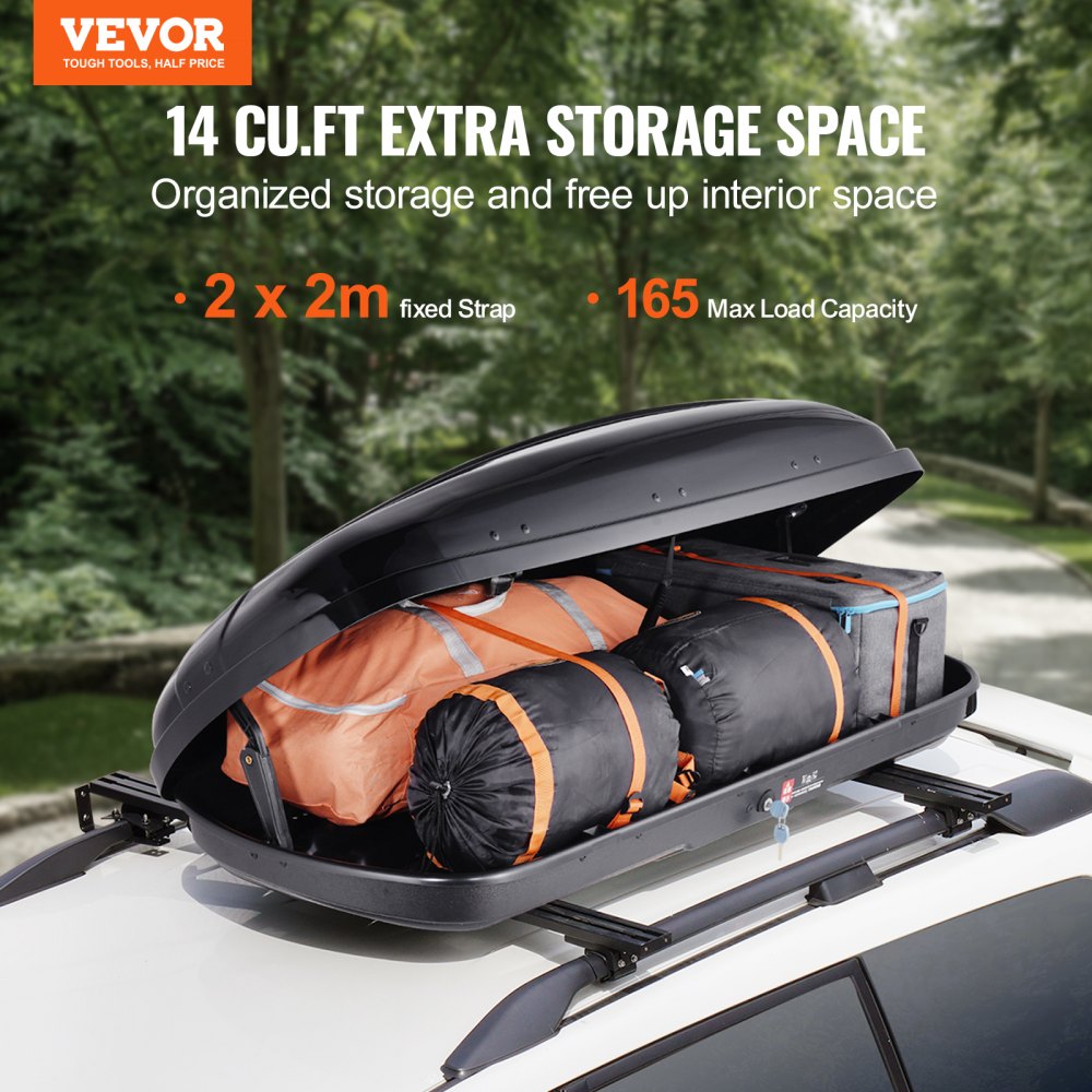 Rooftop Cargo Carrier 14 Cubic Feet Luggage Storage Box ABS for SUVs Cars