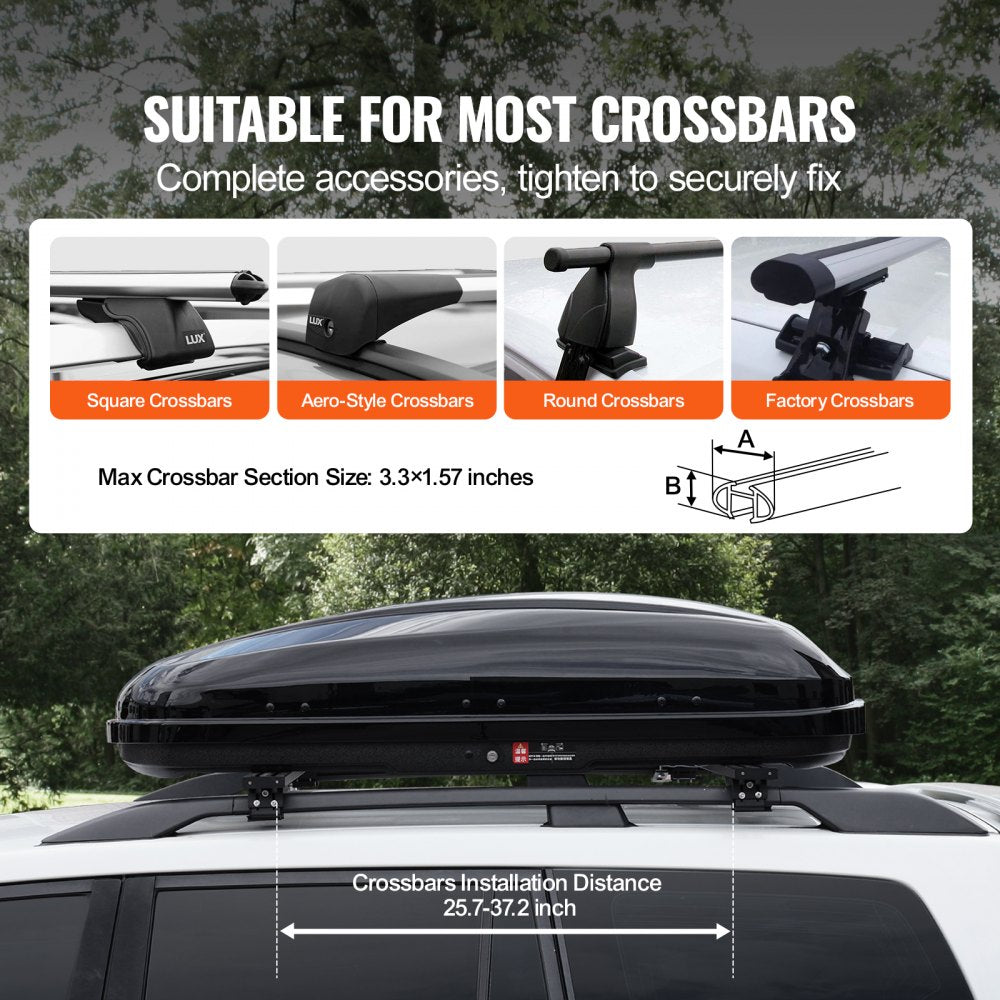 Rooftop Cargo Carrier 14 Cubic Feet Luggage Storage Box ABS for SUVs Cars
