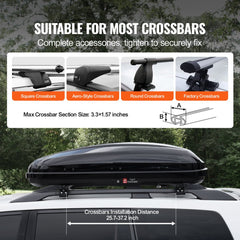Rooftop Cargo Carrier 14 Cubic Feet Luggage Storage Box ABS for SUVs Cars