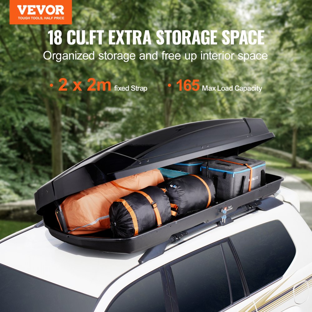Rooftop Cargo Carrier 18 Cubic Feet Luggage Storage Box ABS for SUVs Cars