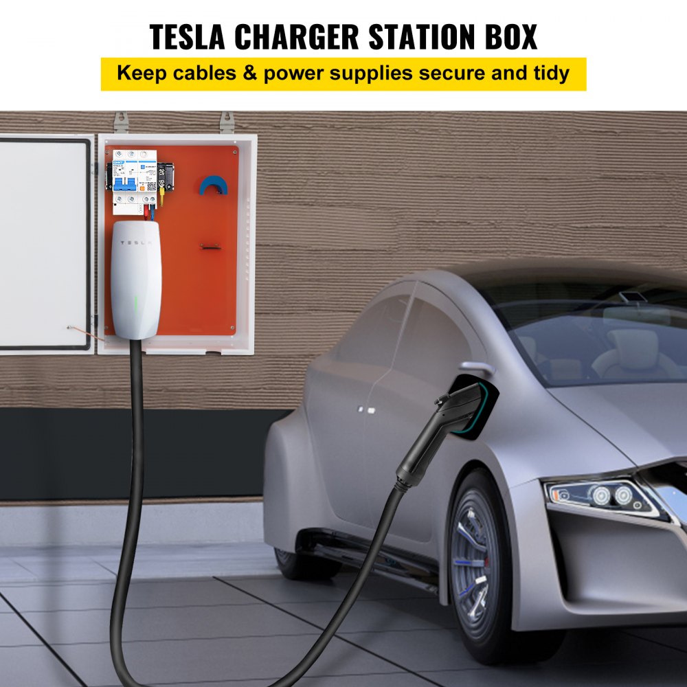 Tesla Charger Station Box, 28 ` ` x 20 ` ` x 10 ` `, Outdoor Cable Box Charging Box Cable Organizer, IP32 Waterproof Dustproof Cool Roll Steel Electrical Enclosure Box, for Tesla Wall Connector