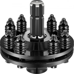 Black carburized steel 1-3/8" 6-spline PTO slip clutch with eight springs.