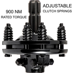 Black carburized steel PTO slip clutch with 1-3/8" 6 spline and adjustable springs.