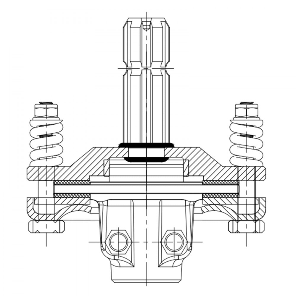 Technical drawing of black carburized steel 1-3/8" 6-spline PTO slip clutch with springs and friction discs.
