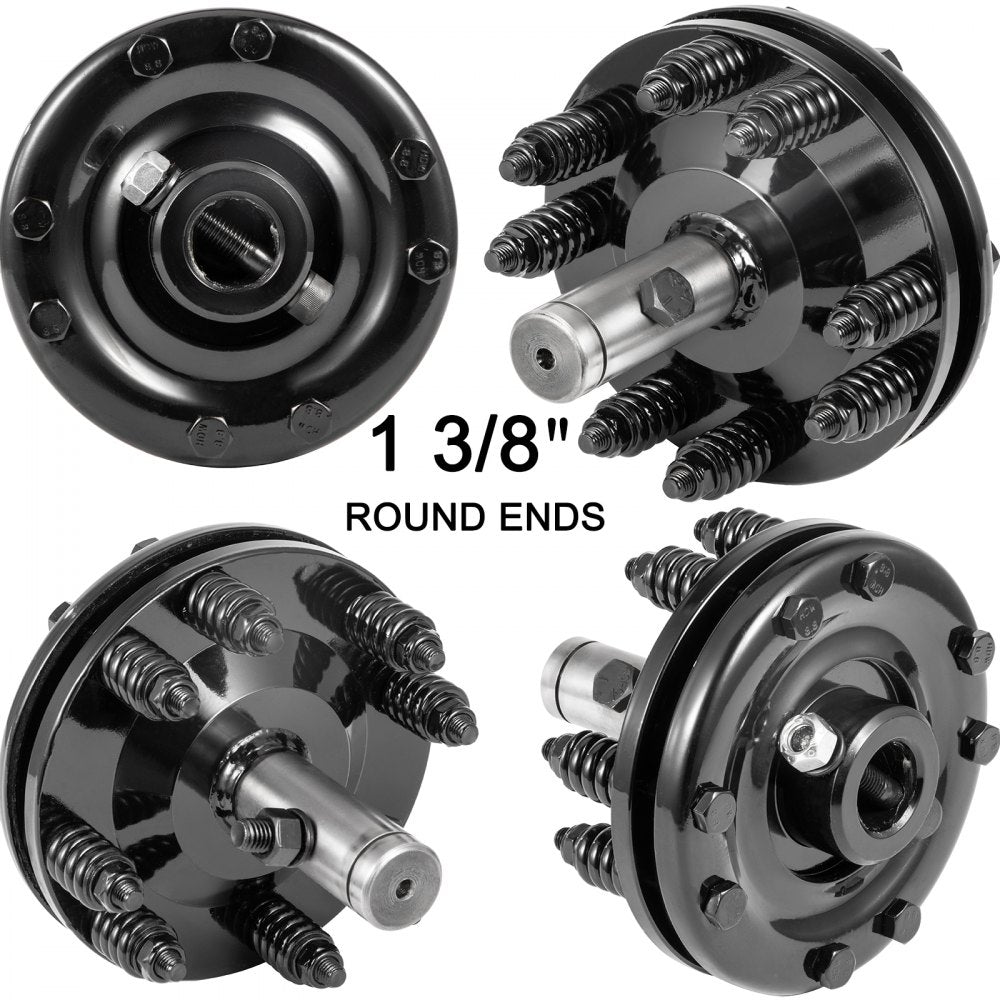Bostome PTO slip clutch with 1-3/8" round ends made of carburized steel for durability.