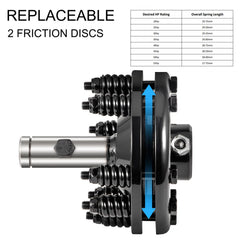 Bostome PTO slip clutch with 1-3/8" round ends made of carburized steel for durability.