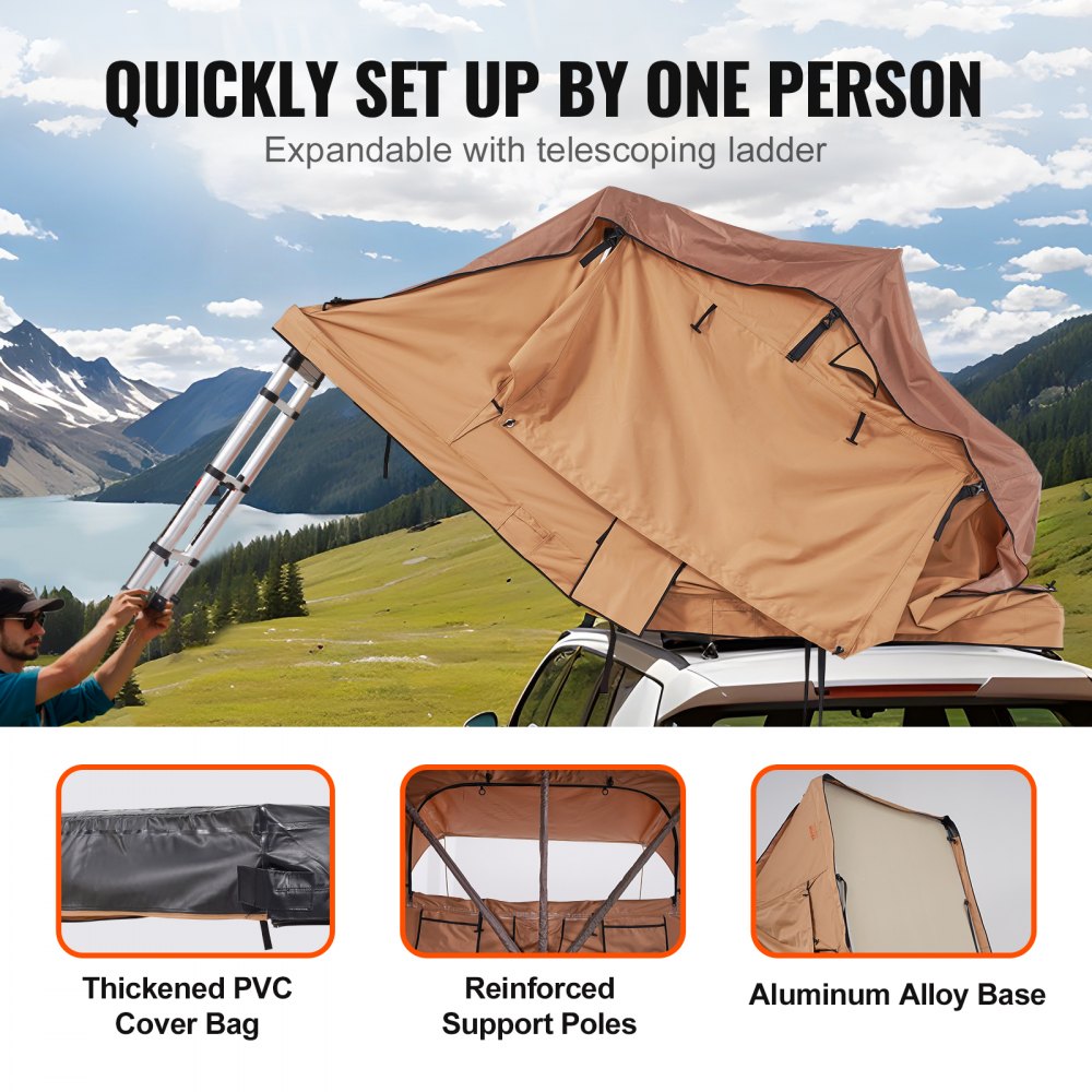 Rooftop Tent Hard Shell 2-3 Person Waterproof for Jeep SUV Truck w/ Ladder